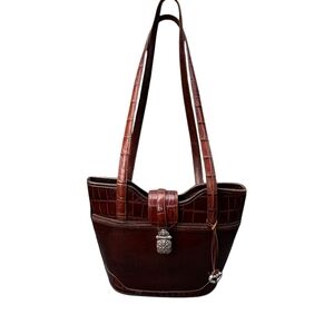 Brighton Elegant Brown Croc Print Leather Shoulder Bag